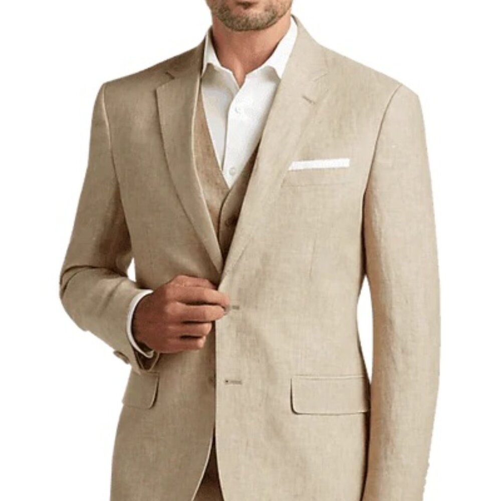 Tommy Hilfiger Men's Khaki Linen 2-PC SUIT
